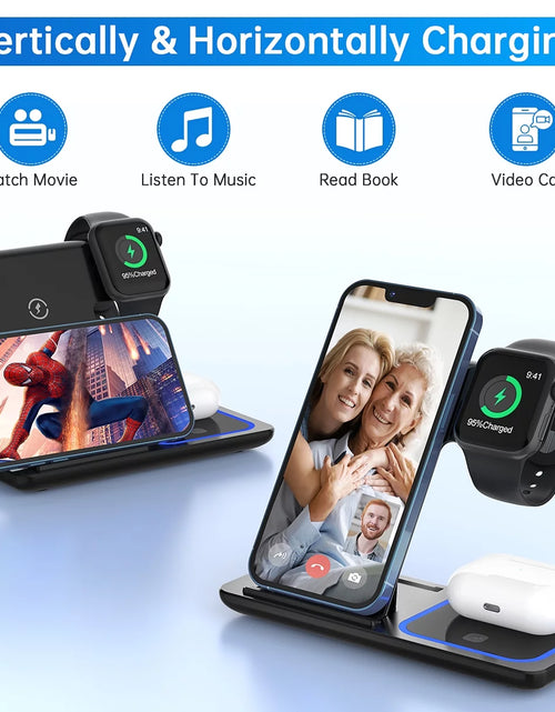 Load image into Gallery viewer, Wireless Charger, 18W Fast Iphone Charging Station for Iphone 16/15/14/13/12 /11/Pro Max/Plus, 3 in 1 Wireless Charging Stand for Iwatch Series SE 10/9/8/7/6/5/4/3, Airpods Pro/3/2 (W/ QC3.0 Adapter)
