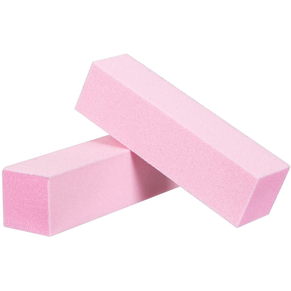 Pink Pedicure Block, 100/180 Grit, Three-Sided Pedicure Nail Buffer, 3.75” L X 1” W X 1” H, 15-Count