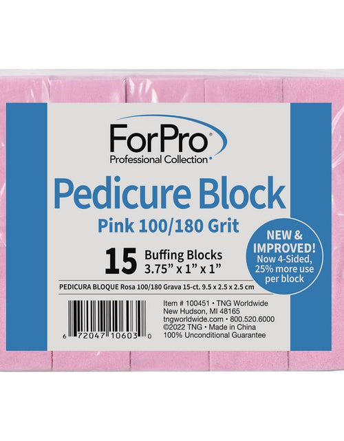 Load image into Gallery viewer, Pink Pedicure Block, 100/180 Grit, Three-Sided Pedicure Nail Buffer, 3.75” L X 1” W X 1” H, 15-Count
