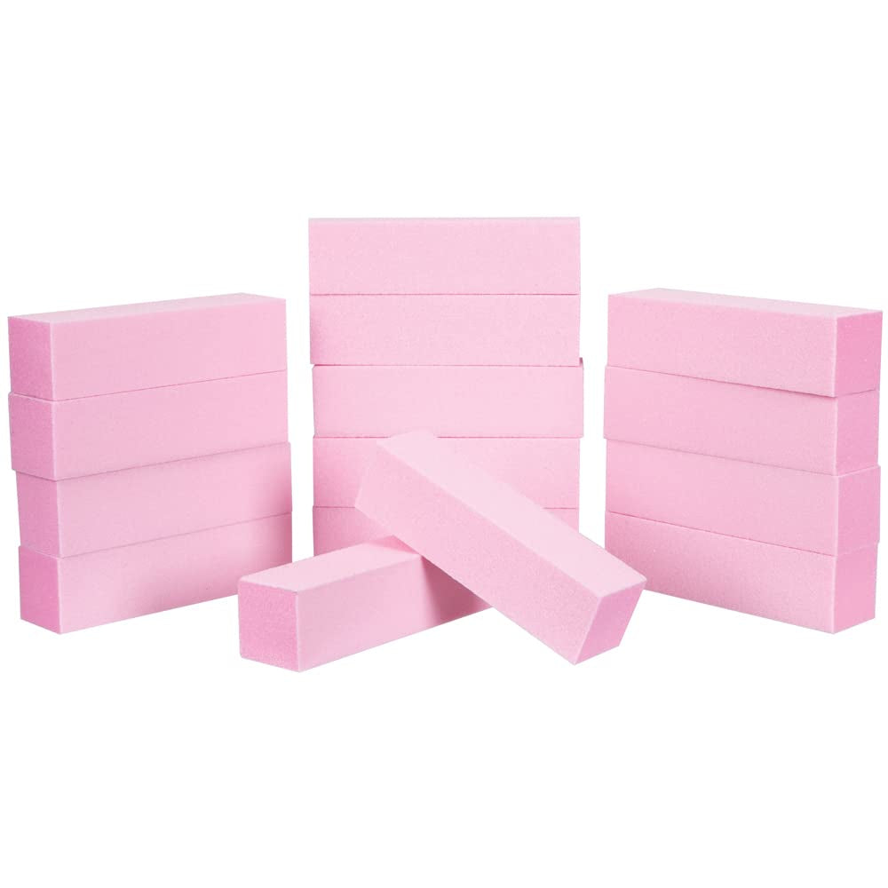 Pink Pedicure Block, 100/180 Grit, Three-Sided Pedicure Nail Buffer, 3.75” L X 1” W X 1” H, 15-Count