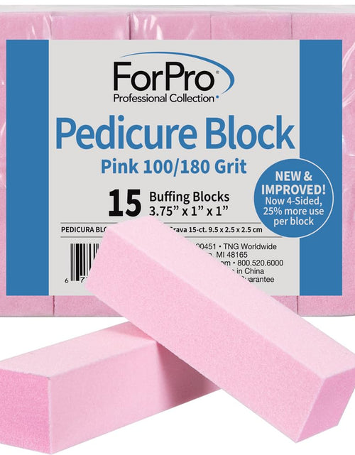 Load image into Gallery viewer, Pink Pedicure Block, 100/180 Grit, Three-Sided Pedicure Nail Buffer, 3.75” L X 1” W X 1” H, 15-Count
