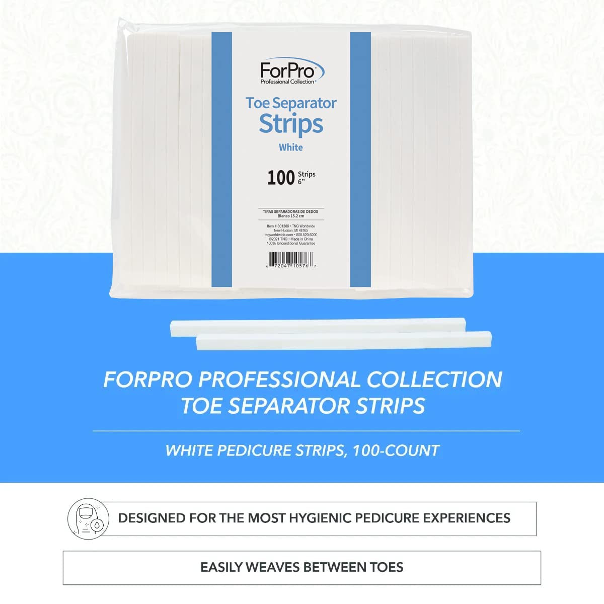 Forpro Toe Separator Strips, Individual Pedicure Toe Separators, 6” L, White, 100-Count