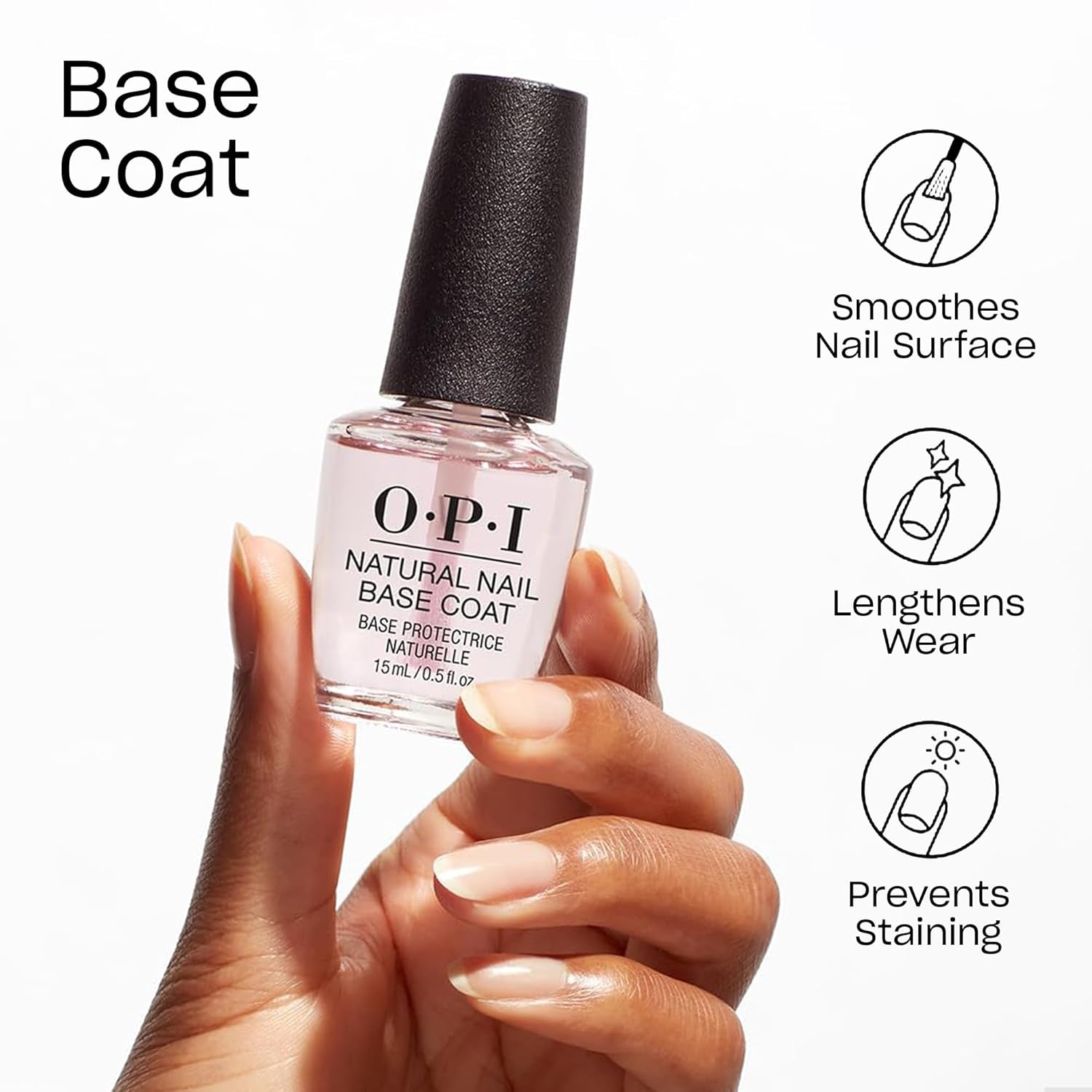 OPI Nail Lacquer Base Coat | Clear Nail Polish Base Coat |Chip Resistant, Protects Nails, Prevents Discoloration