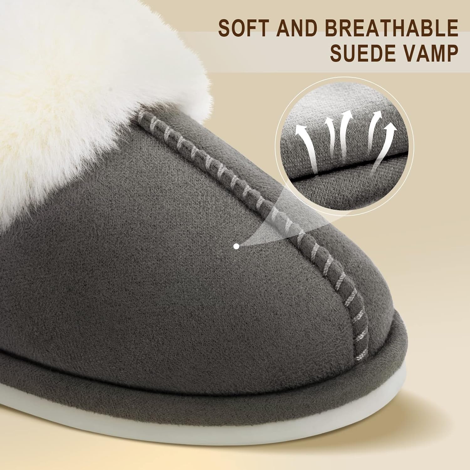 Women'S Slippers Fuzzy Warm Comfy Faux Fur Slip-On Fluffy Bedroom House Shoes Memory Foam Suede Cozy Plush Breathable Anti-Slip Indoor & Outdoor Winter