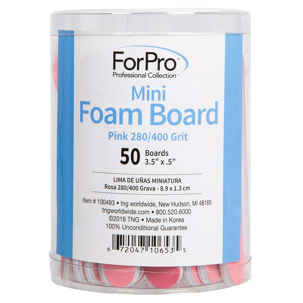 Mini Foam Board, Double-Sided Nail File, 280/400 Grit, 3.5” L X .5” W, Pink, 50-Count