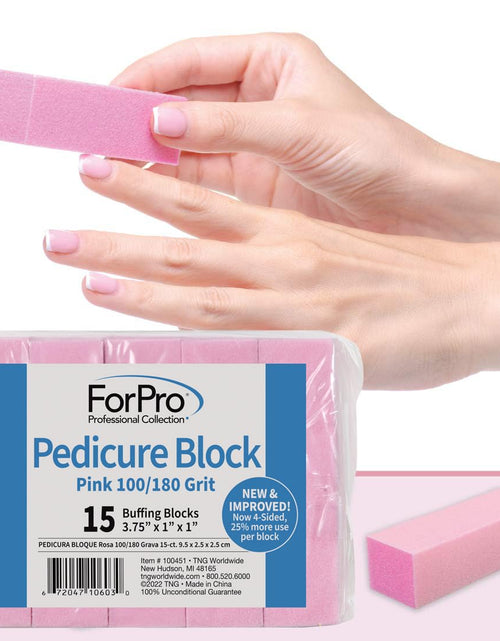 Load image into Gallery viewer, Pink Pedicure Block, 100/180 Grit, Three-Sided Pedicure Nail Buffer, 3.75” L X 1” W X 1” H, 15-Count
