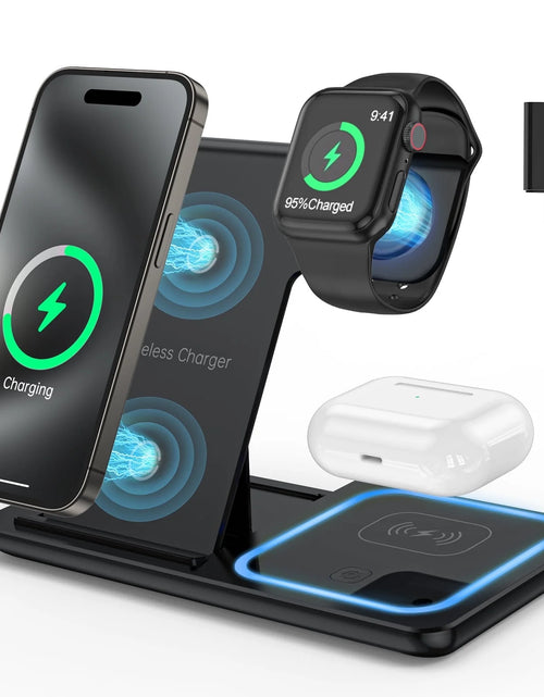 Load image into Gallery viewer, Wireless Charger, 18W Fast Iphone Charging Station for Iphone 16/15/14/13/12 /11/Pro Max/Plus, 3 in 1 Wireless Charging Stand for Iwatch Series SE 10/9/8/7/6/5/4/3, Airpods Pro/3/2 (W/ QC3.0 Adapter)
