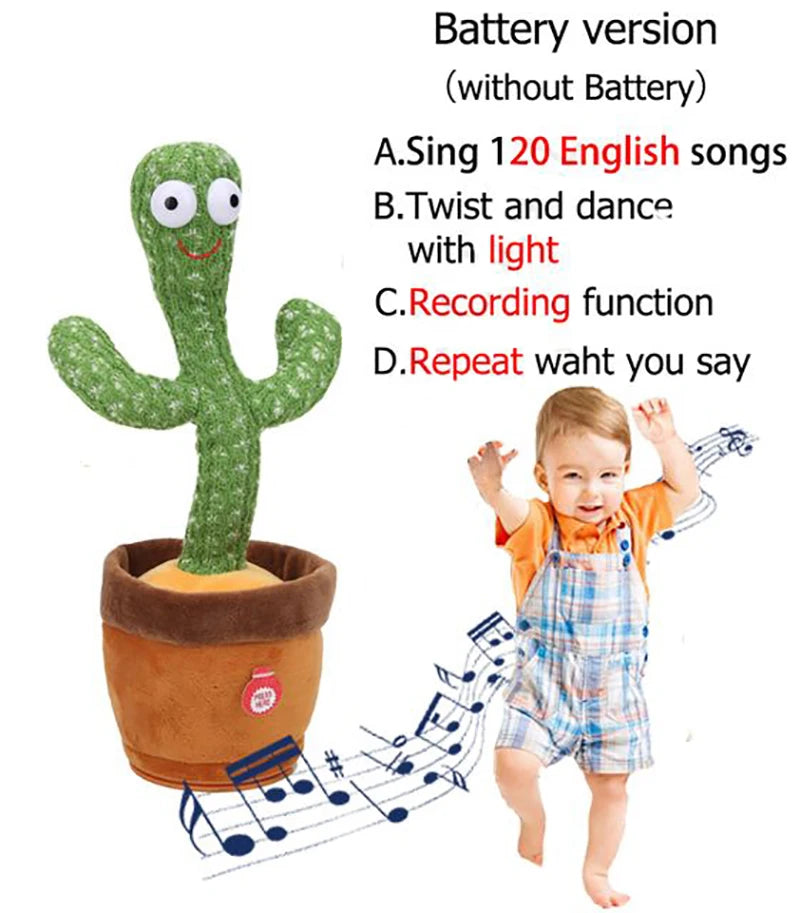 Kids Dancing Talking Cactus Toys Singing Mimicking Recording Repeating What You Say Cactus Plush Toy with 120 Song Dancing Smart