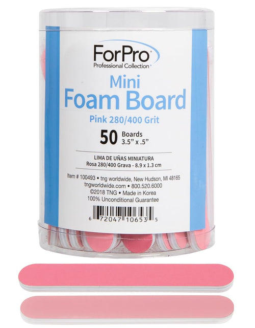 Load image into Gallery viewer, Mini Foam Board, Double-Sided Nail File, 280/400 Grit, 3.5” L X .5” W, Pink, 50-Count
