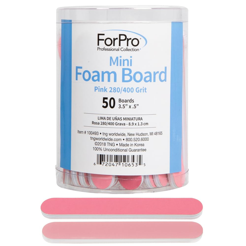 Mini Foam Board, Double-Sided Nail File, 280/400 Grit, 3.5” L X .5” W, Pink, 50-Count