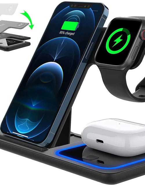 Load image into Gallery viewer, Wireless Charger, 18W Fast Iphone Charging Station for Iphone 16/15/14/13/12 /11/Pro Max/Plus, 3 in 1 Wireless Charging Stand for Iwatch Series SE 10/9/8/7/6/5/4/3, Airpods Pro/3/2 (W/ QC3.0 Adapter)
